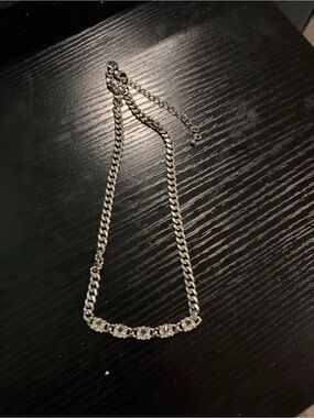 Touchstone Crystal Silver-Tone Link Necklace with Five Round Accents